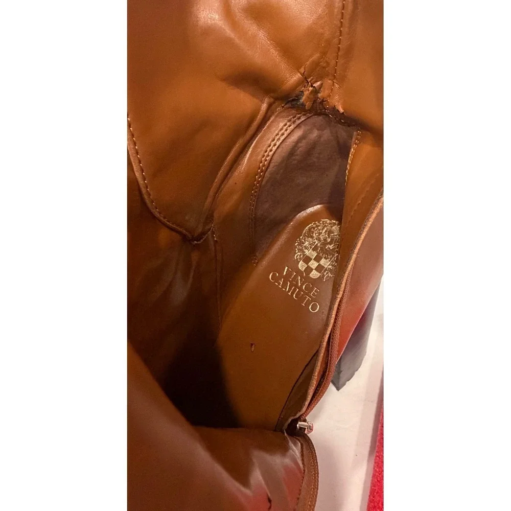 Vince Camuto Brown Buckle Strap Lug Sole Platform Block Heel Zip Ankle Boots 10M